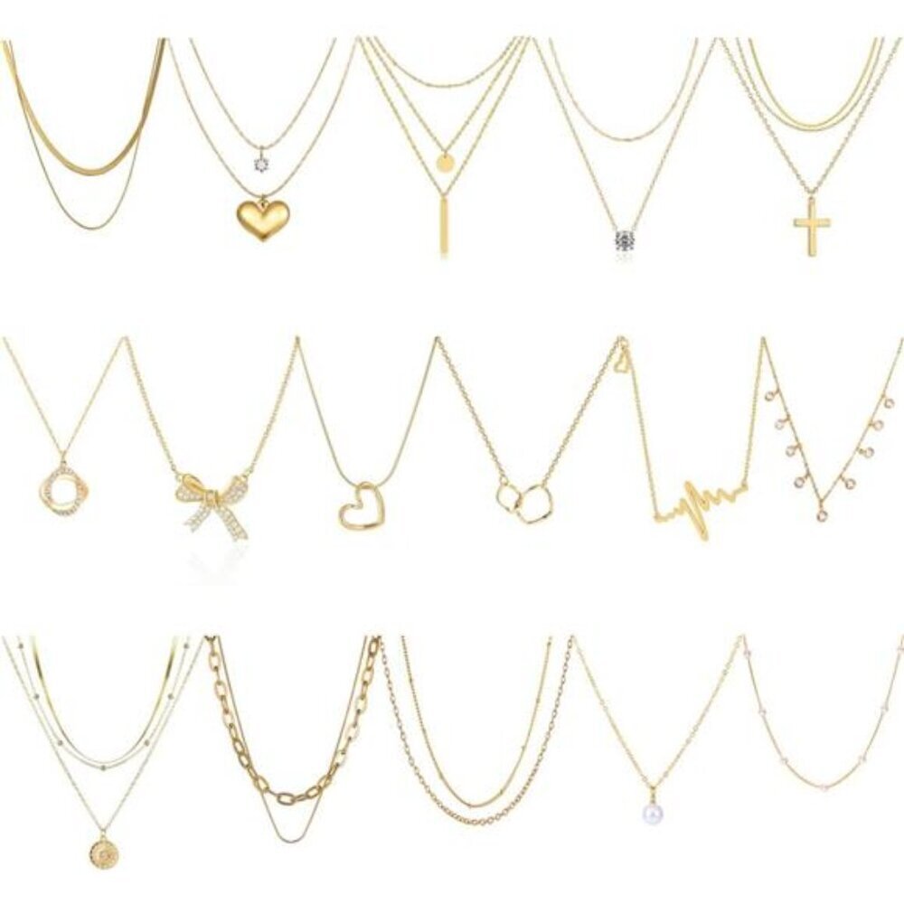 16-Piece Gold Pendant Necklace Set Minimalist Fashion Jewelry Collection